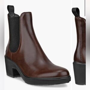 NEW Ecco Metropole Zurich Chelsea Potting Soil Brown Ankle Boots Heeled Pull On